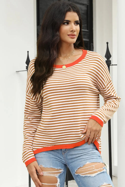 'Jolene' Striped Drop Shoulder T-Shirt - Celes Fashion